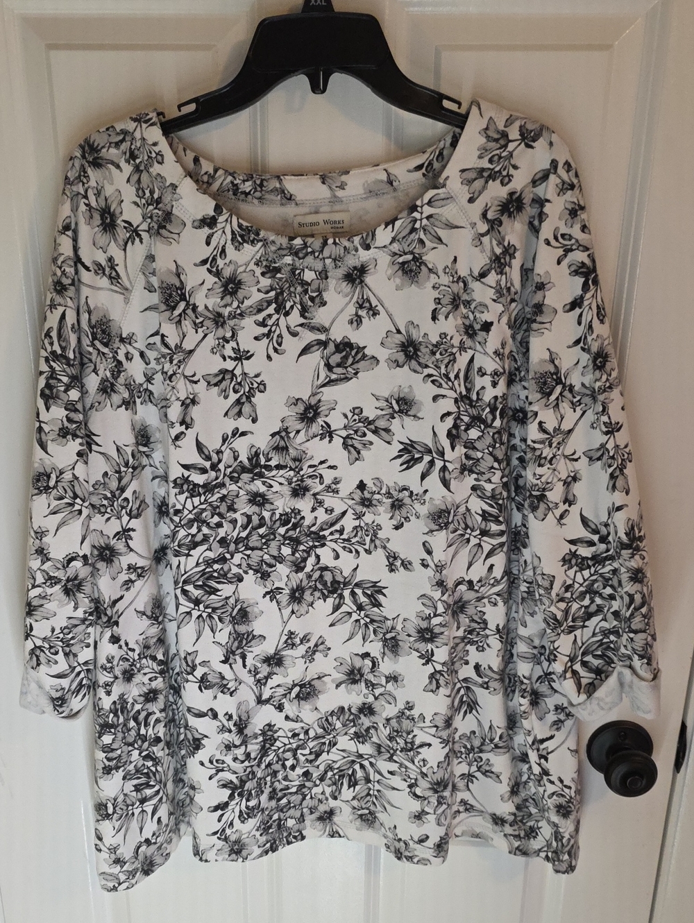 Studio Works Black & White Floral Long Sleeve Top